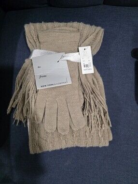 New York & Company Women's Sweater Scarf And Gloves - Taupe Color NWT